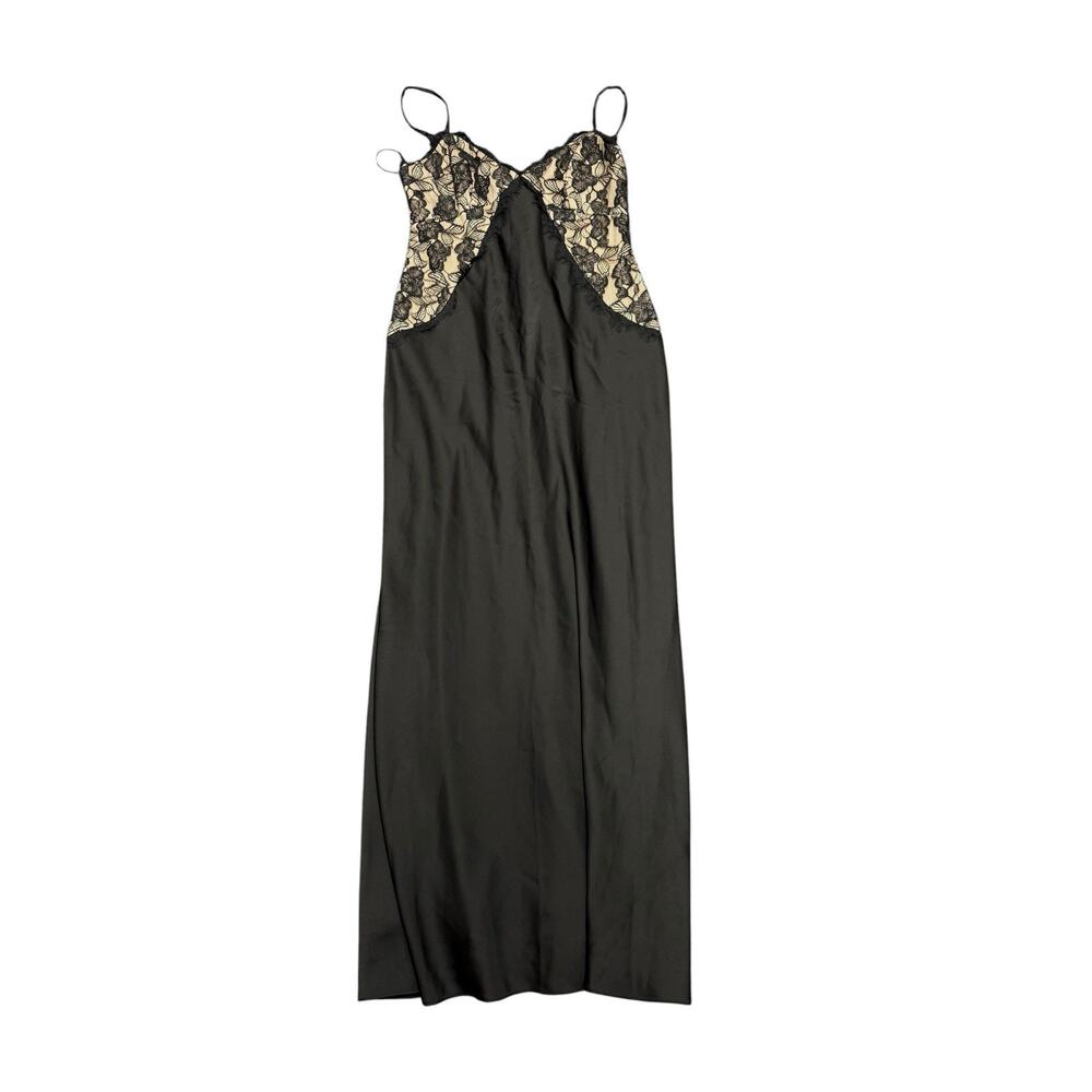 NWT Adrianna Papell Black Stretch Satin Lace Maxi Slip Gown Dress US 12 - Picture 7 of 12